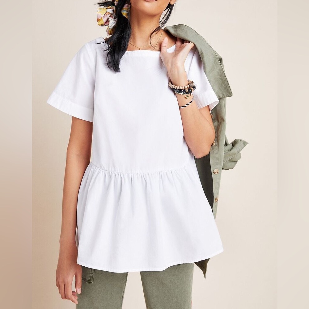 Anthropologie White Short Sleeve Top
